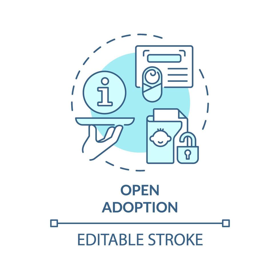 Open adoption soft blue concept icon. Sharing personal information with biological parents. Child custody. Round shape line illustration. Abstract idea. Graphic design. Easy to use vector