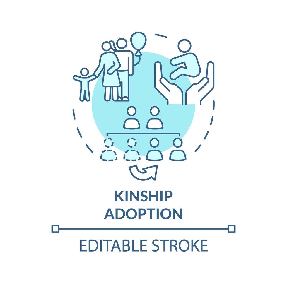 Kinship adoption soft blue concept icon. Child adopted by close family member. Legal caregiver. Child custody. Round shape line illustration. Abstract idea. Graphic design. Easy to use vector