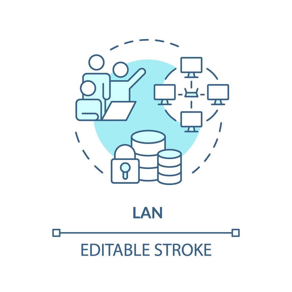 Lan connection type soft blue concept icon. Internet communication technology. System infrastructure administration. Round shape line illustration. Abstract idea. Graphic design. Easy to use vector