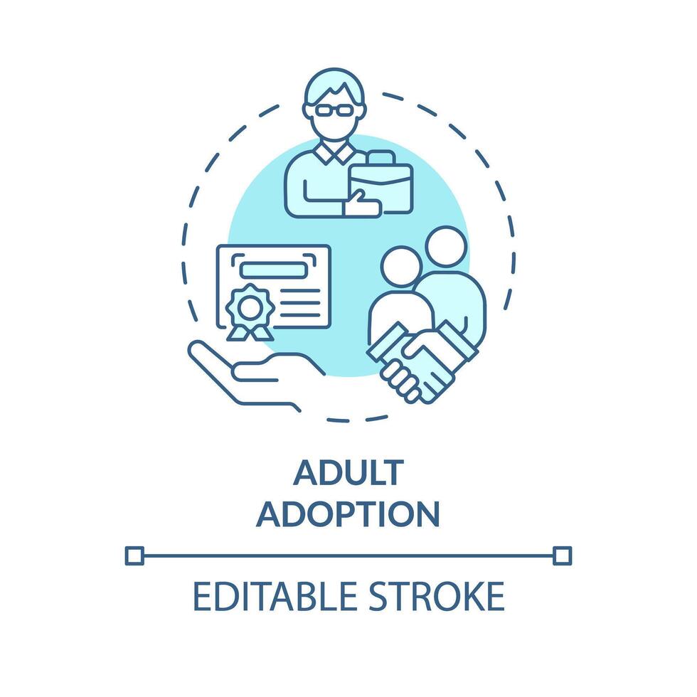 Adult adoption soft blue concept icon. Formal procedure. Legal parent child relationship. Adoption certificate. Round shape line illustration. Abstract idea. Graphic design. Easy to use vector