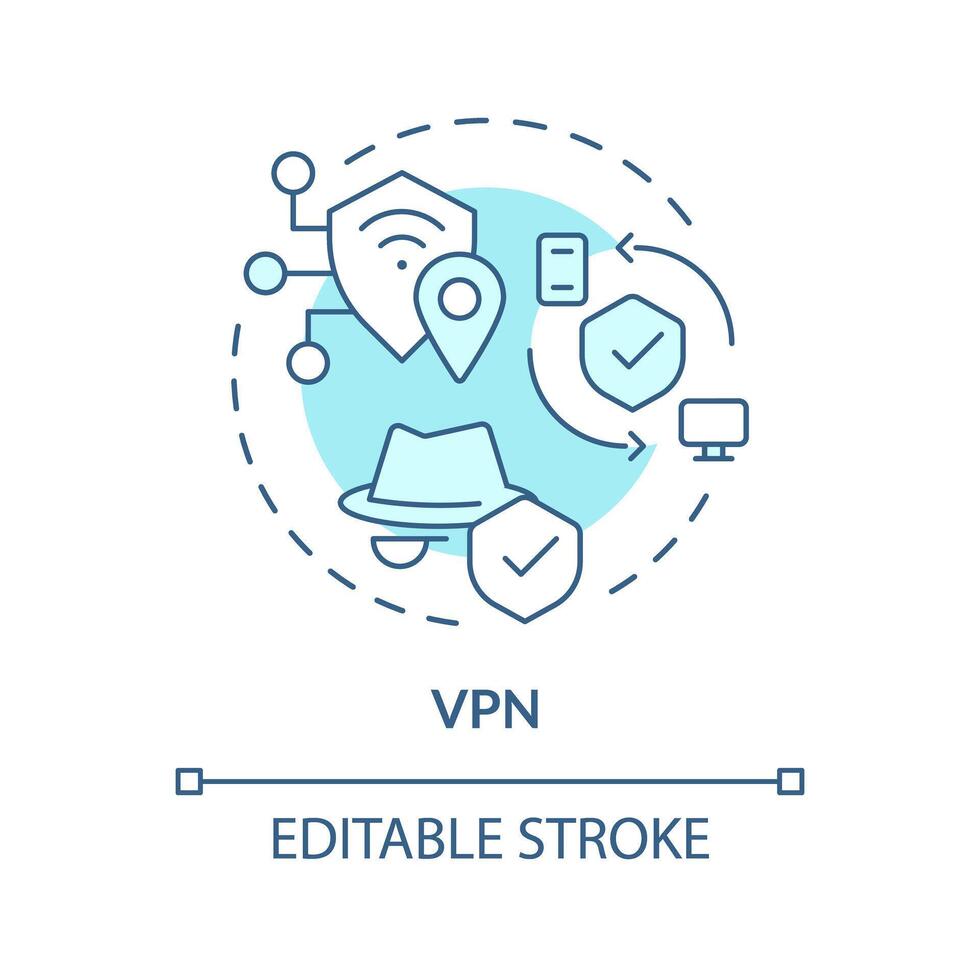 Vpn connection type soft blue concept icon. Cybersecurity data protection. Network vulnerability security monitoring. Round shape line illustration. Abstract idea. Graphic design. Easy to use vector