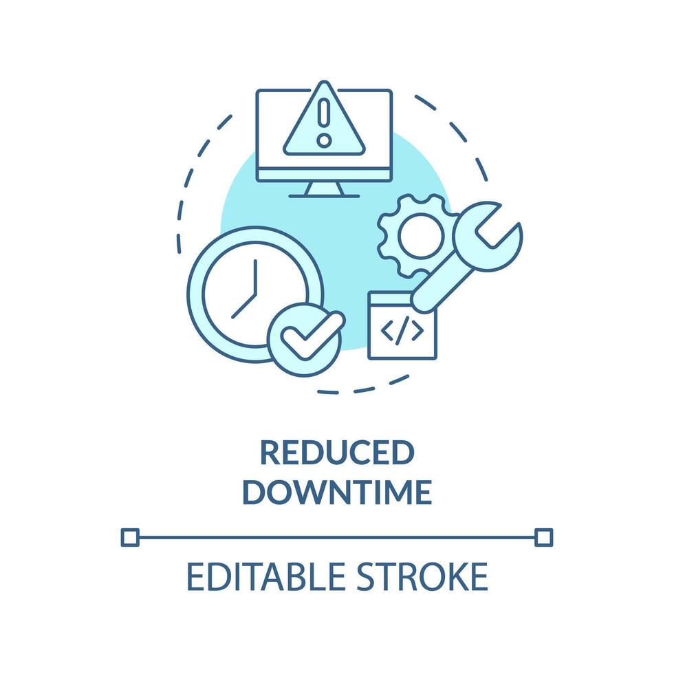 falta del tiempo reducir suave azul concepto icono. servidor mantenimiento supervisión herramientas. actuación análisis, proceso mejoramiento. redondo forma línea ilustración. resumen idea. gráfico diseño. fácil a utilizar vector