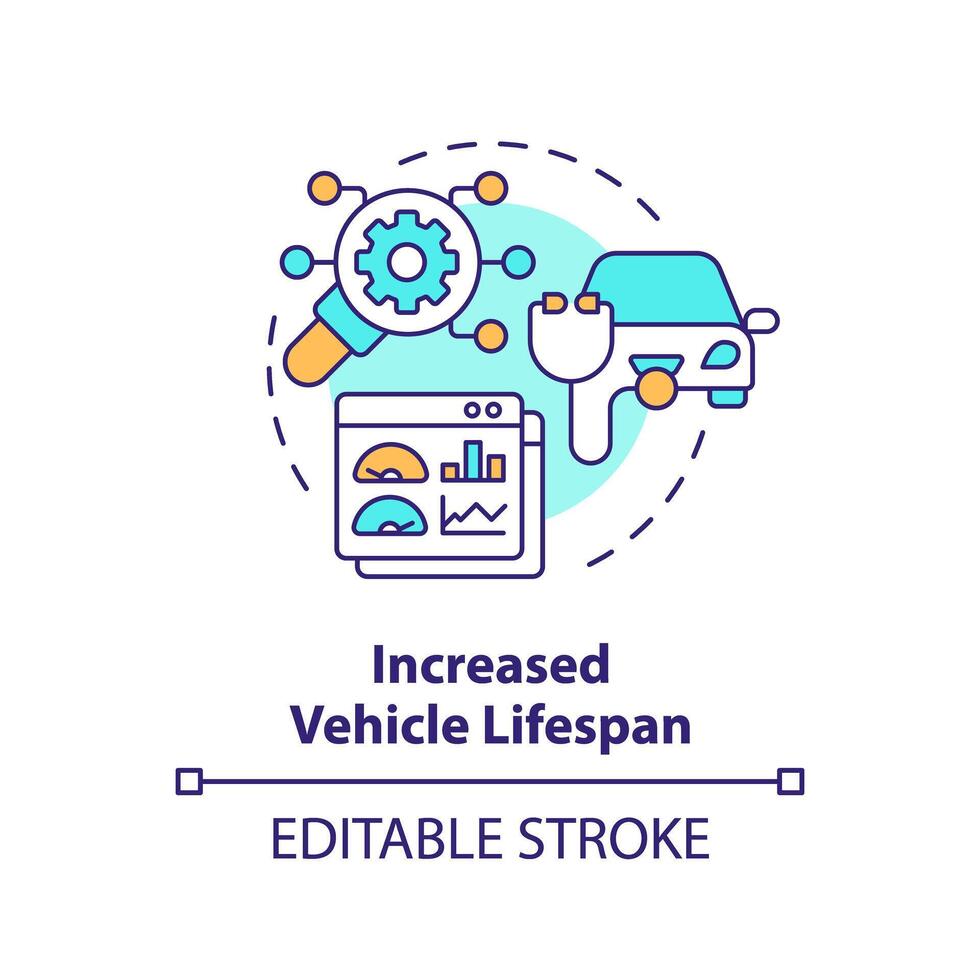 Vehicle increased lifespan multi color concept icon. Fleet management, car maintenance. Round shape line illustration. Abstract idea. Graphic design. Easy to use in infographic, presentation vector