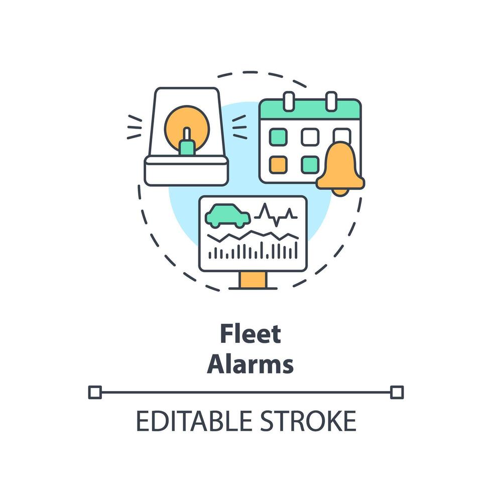 Fleet alarms multi color concept icon. Safety awareness, customer service. Car monitoring. Round shape line illustration. Abstract idea. Graphic design. Easy to use in infographic, presentation vector