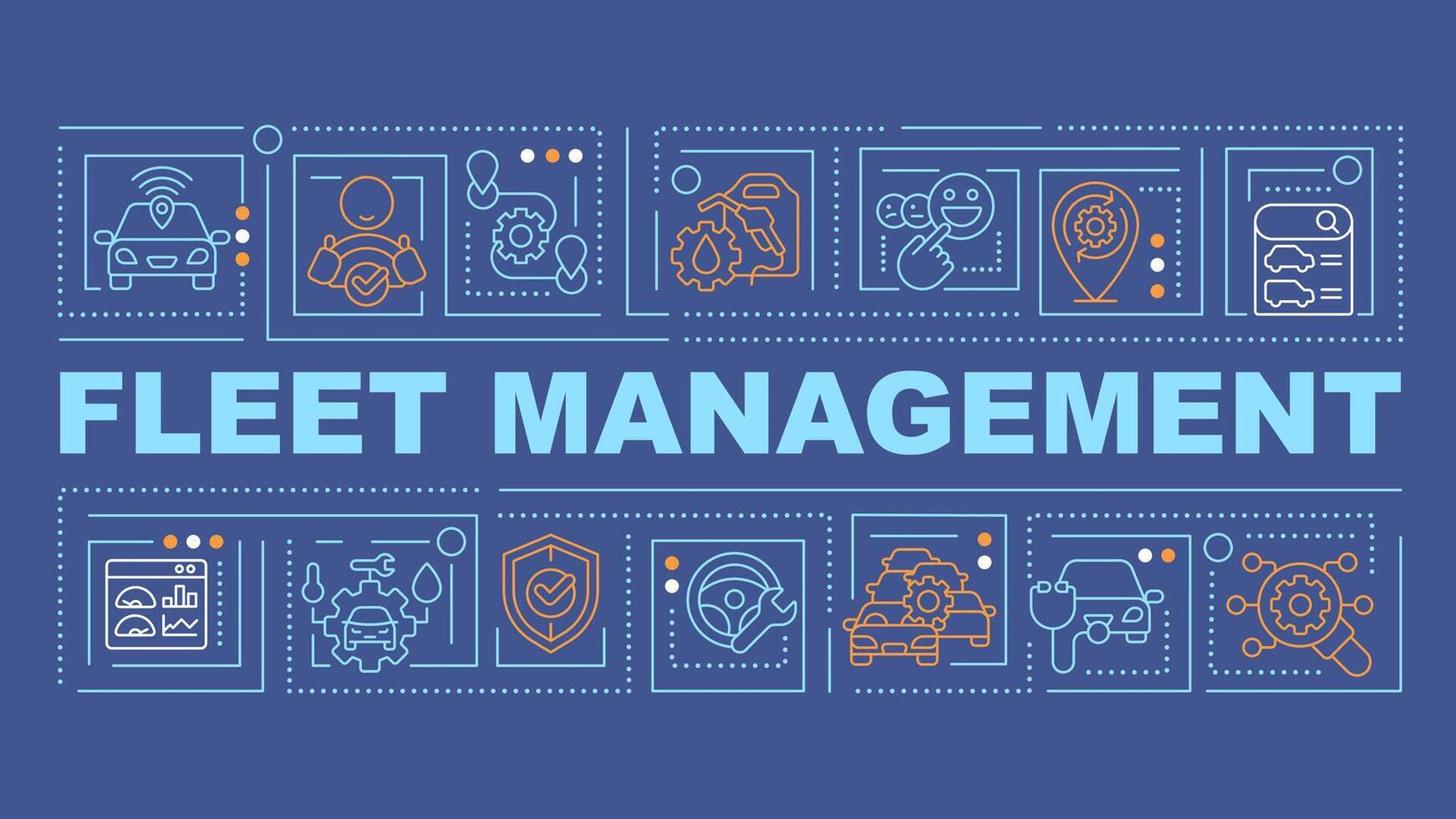 Fleet management blue word concept. Operational costs reduce. Typography banner. Flat design. Vector illustration with title text, editable line icons. Ready to use