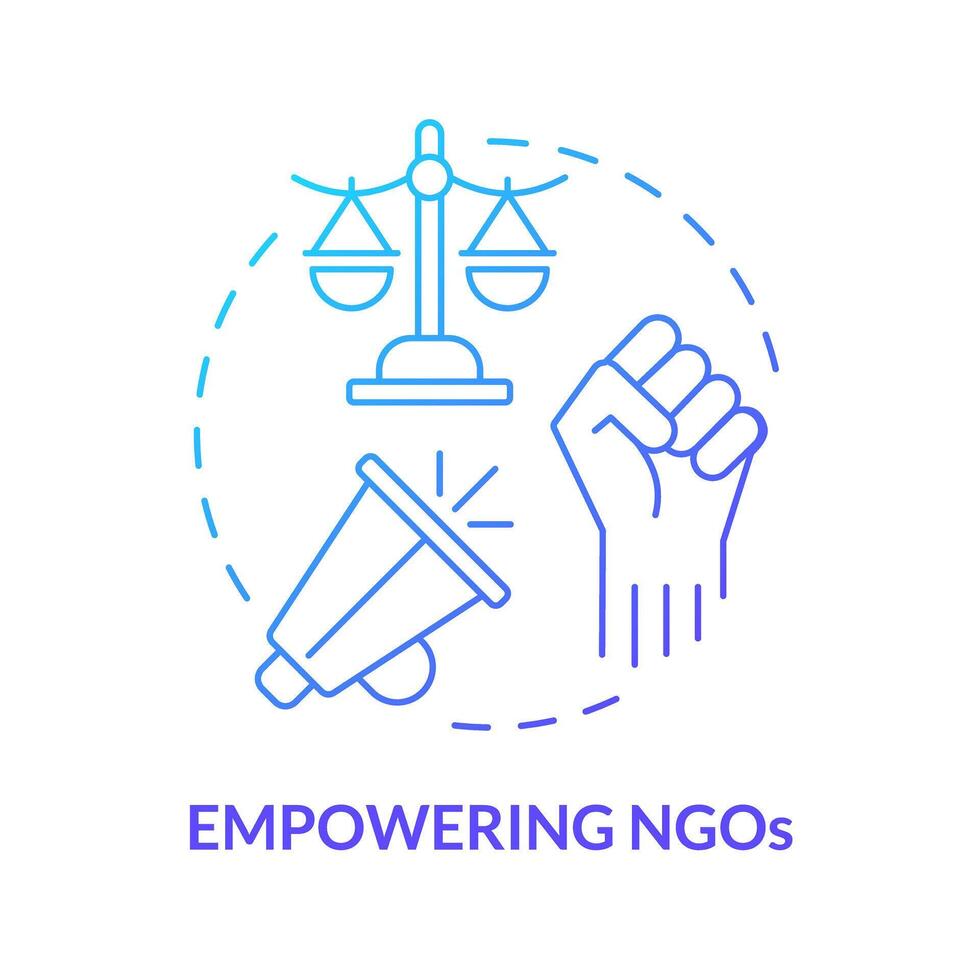 Empowering NGOs blue gradient concept icon. Non governmental organization. Activism for social changes. Round shape line illustration. Abstract idea. Graphic design. Easy to use in article vector