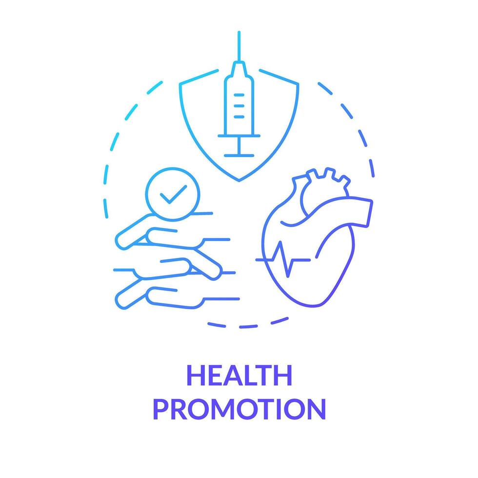 Health promotion blue gradient concept icon. Disease prevention. Public health. Preventive medicine. Role of NGO. Round shape line illustration. Abstract idea. Graphic design. Easy to use in article vector
