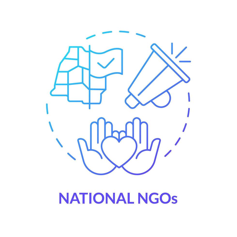 National NGOs blue gradient concept icon. Non governmental organization at country level. Regional community. Round shape line illustration. Abstract idea. Graphic design. Easy to use in article vector