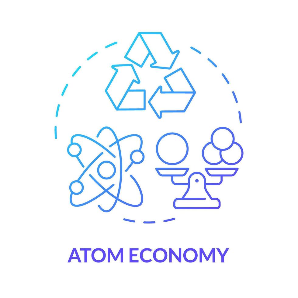 Atom economy blue gradient concept icon. Green chemistry, sustainable synthesis. Energy efficiency. Round shape line illustration. Abstract idea. Graphic design. Easy to use presentation, article vector