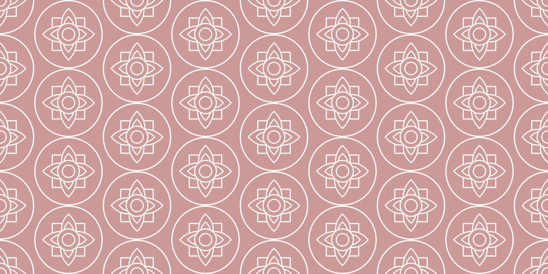 Seamless pink and white geometric pattern Art Deco with intricate flowers. Pink background for wallpaper, textile, and fabric print with floral motif, symmetrical design, and ornamental elements. vector