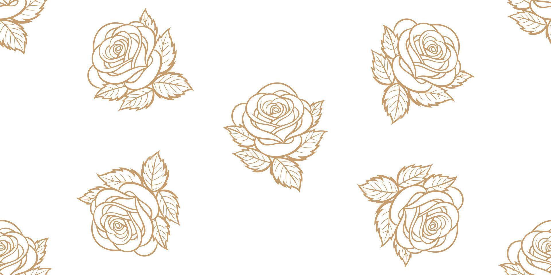 Seamless pattern with gold roses on white background. Seamless pattern with flowers. Vector illustration.