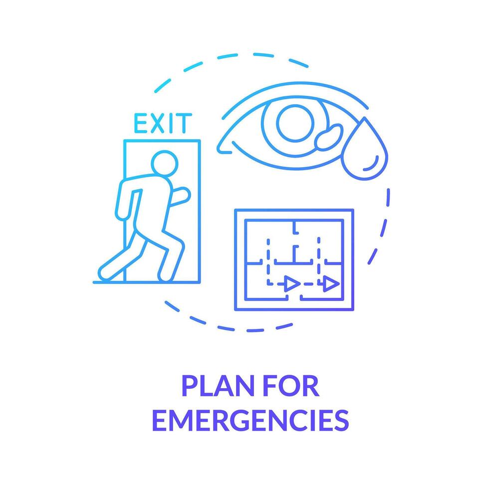Plan for emergencies blue gradient concept icon. Emergency operations plan. Evacuation preparedness. Round shape line illustration. Abstract idea. Graphic design. Easy to use presentation, article vector