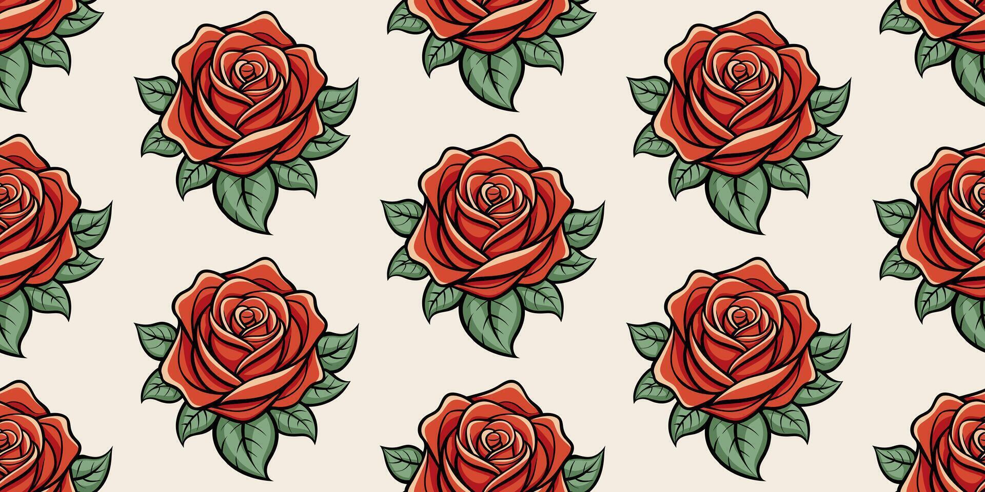 elegante sin costura modelo de estilizado rojo rosas con verde hojas en un beige antecedentes. sin costura mano dibujado Rosa modelo antecedentes. para textil, fondo de pantalla, y elaboración proyectos vector ilustración.