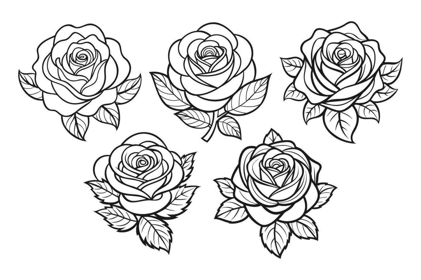 Set of hand drawn roses. Collection of roses. Vector illustration. Isolated on white background.