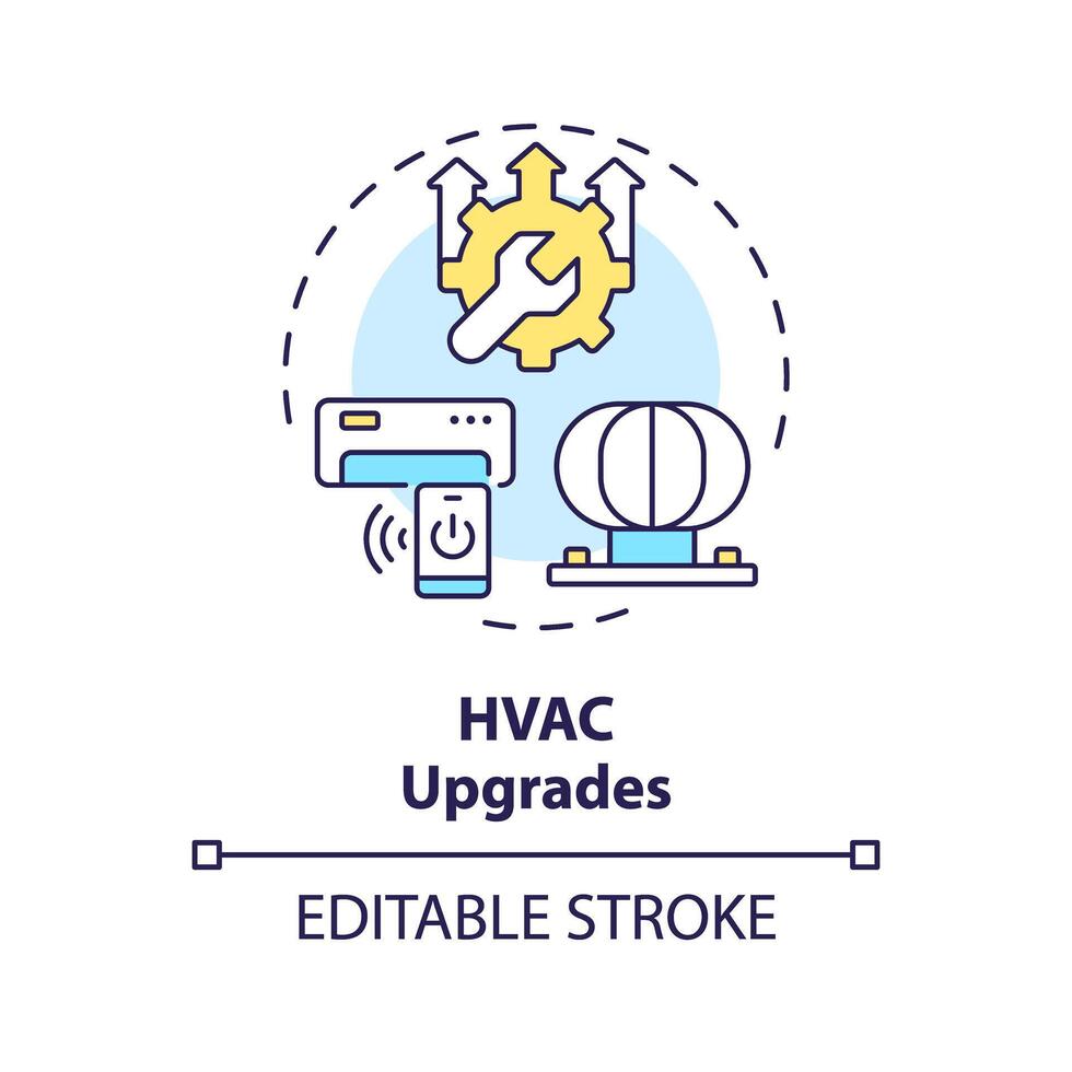 hvac actualizaciones multi color concepto icono. mejorar aire acondicionamiento sistema. inteligente control. redondo forma línea ilustración. resumen idea. gráfico diseño. fácil a utilizar en promocional material vector