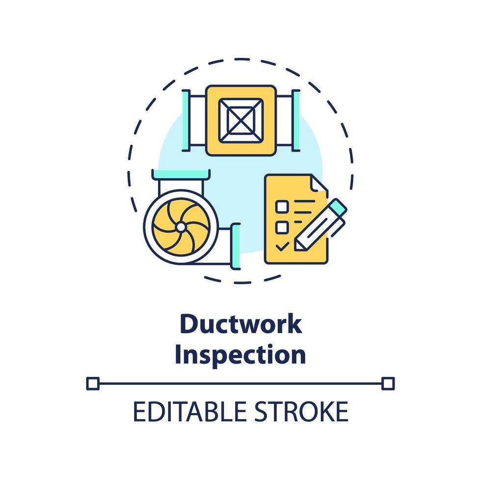 Ductwork inspection multi color concept icon. Examination of system conduits. Preventive maintenance. Round shape line illustration. Abstract idea. Graphic design. Easy to use in promotional material vector