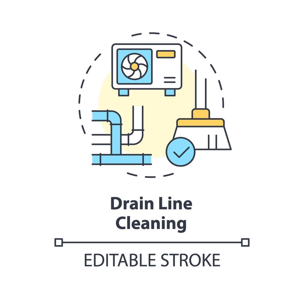 Drain line cleaning multi color concept icon. Clearing condensate drain. HVAC preventive maintenance. Round shape line illustration. Abstract idea. Graphic design. Easy to use in promotional material vector