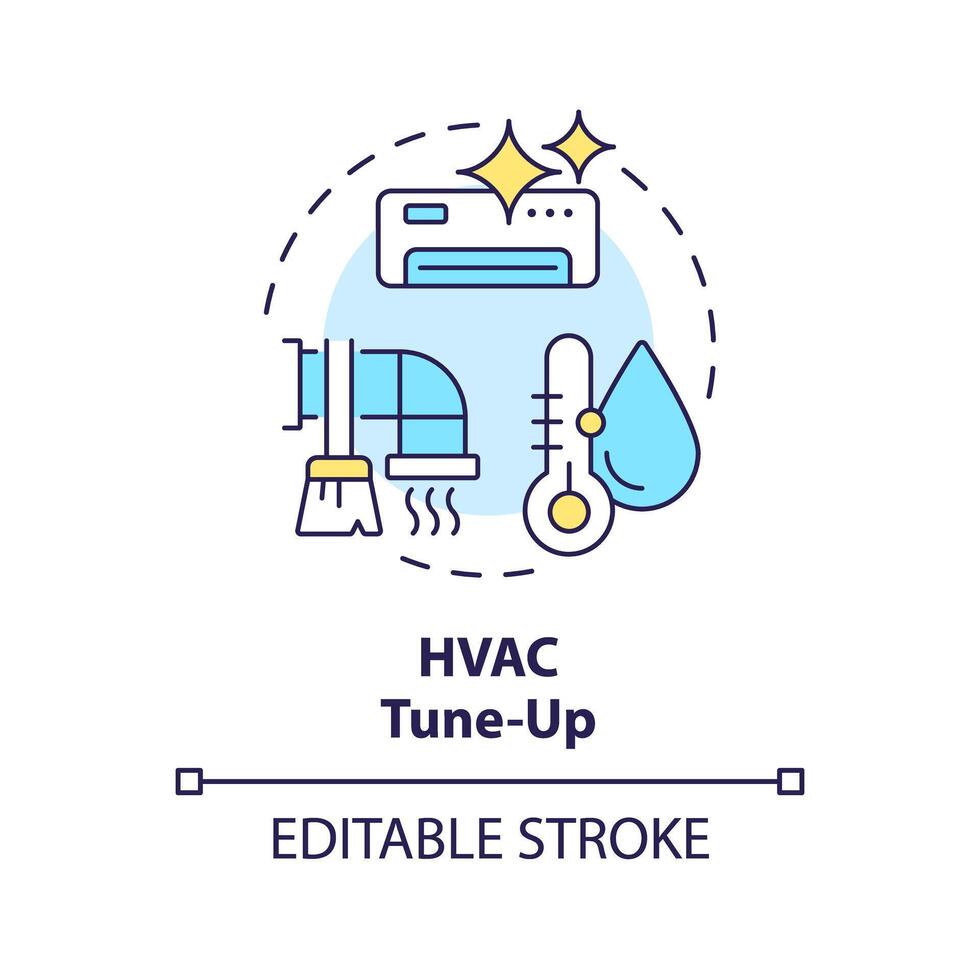 HVAC tune-up multi color concept icon. Preventive maintenance. Air duct diagnostics and cleaning. Round shape line illustration. Abstract idea. Graphic design. Easy to use in promotional material vector