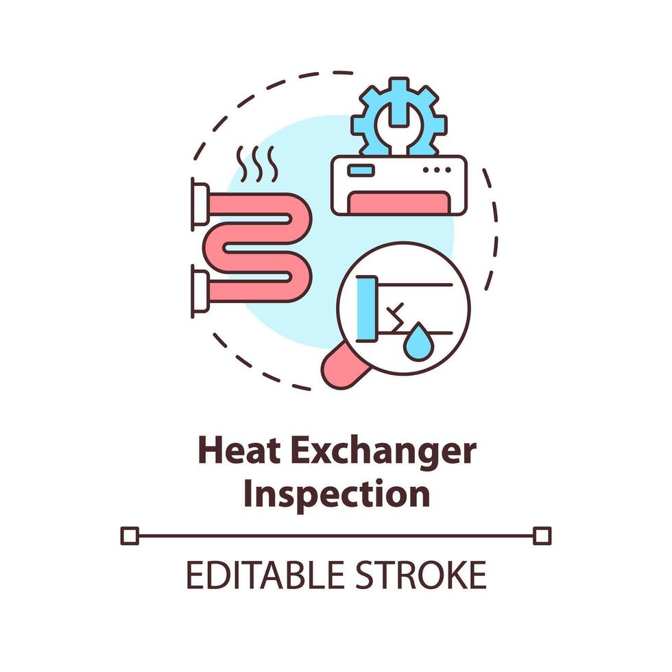 calor intercambiador inspección multi color concepto icono. tubería examen. hvac sistema diagnósticos redondo forma línea ilustración. resumen idea. gráfico diseño. fácil a utilizar en promocional material vector