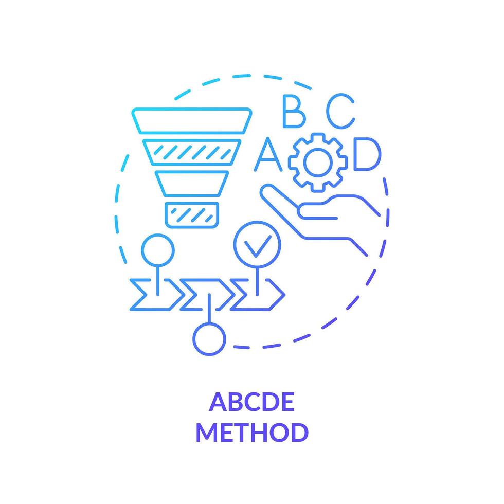 ABCDE method blue gradient concept icon. Workflow managing. Round shape line illustration. Abstract idea. Graphic design. Easy to use in infographic, promotional material, article, blog post vector
