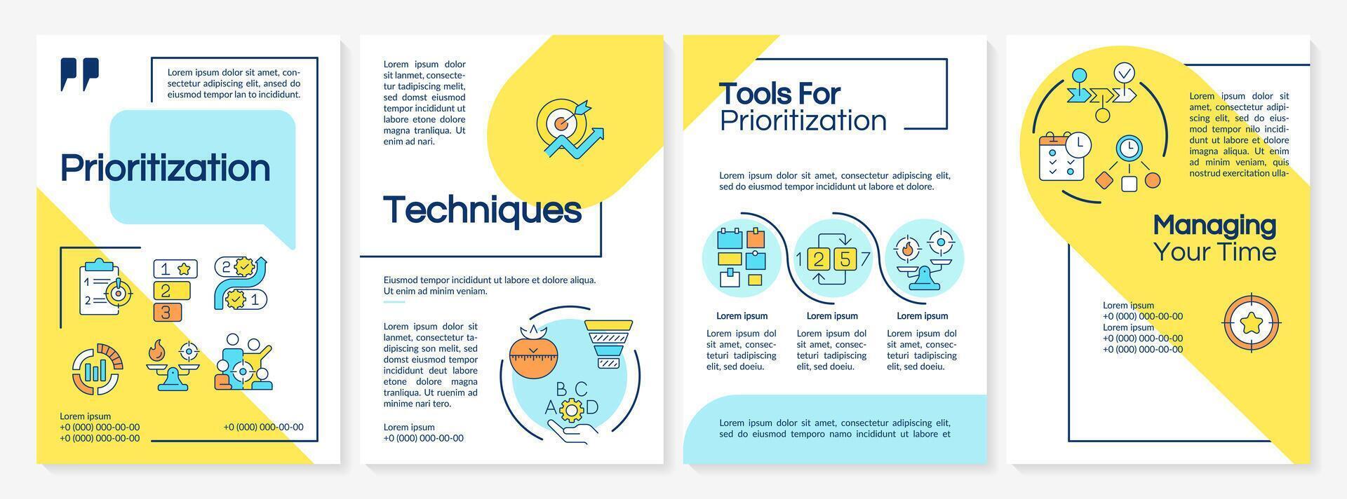 Prioritization techniques green circle brochure template. Leaflet design with linear icons. Editable 4 vector layouts for presentation, annual reports