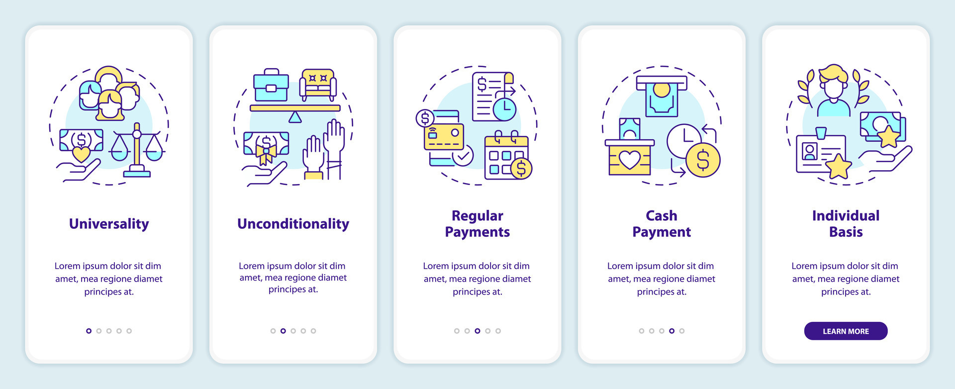 Universal basic onboarding mobile app screen. Unequal salary