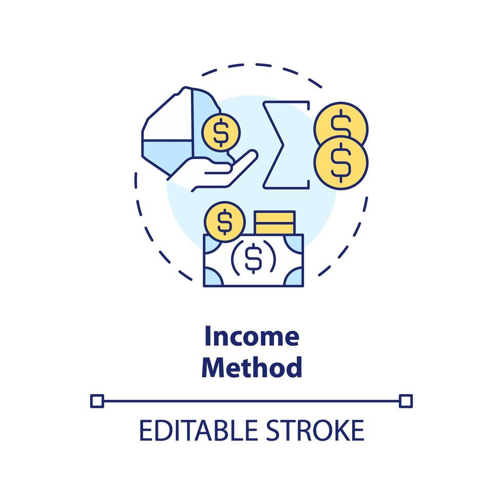 Income method multi color concept icon. Finance metric indicator. Wages and salaries. Business growth. Round shape line illustration. Abstract idea. Graphic design. Easy to use in brochure, booklet vector