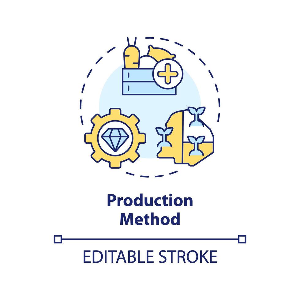 Production method multi color concept icon. National industry growth. Gdp calculating. Round shape line illustration. Abstract idea. Graphic design. Easy to use in brochure, booklet vector