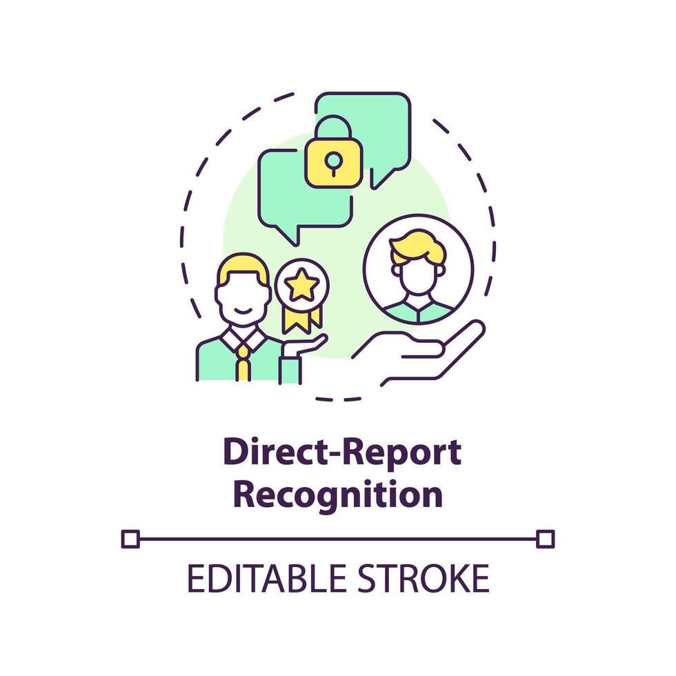 Direct report recognition multi color concept icon. Private form of acknowledgement. Secure communication. Round shape line illustration. Abstract idea. Graphic design. Easy to use vector