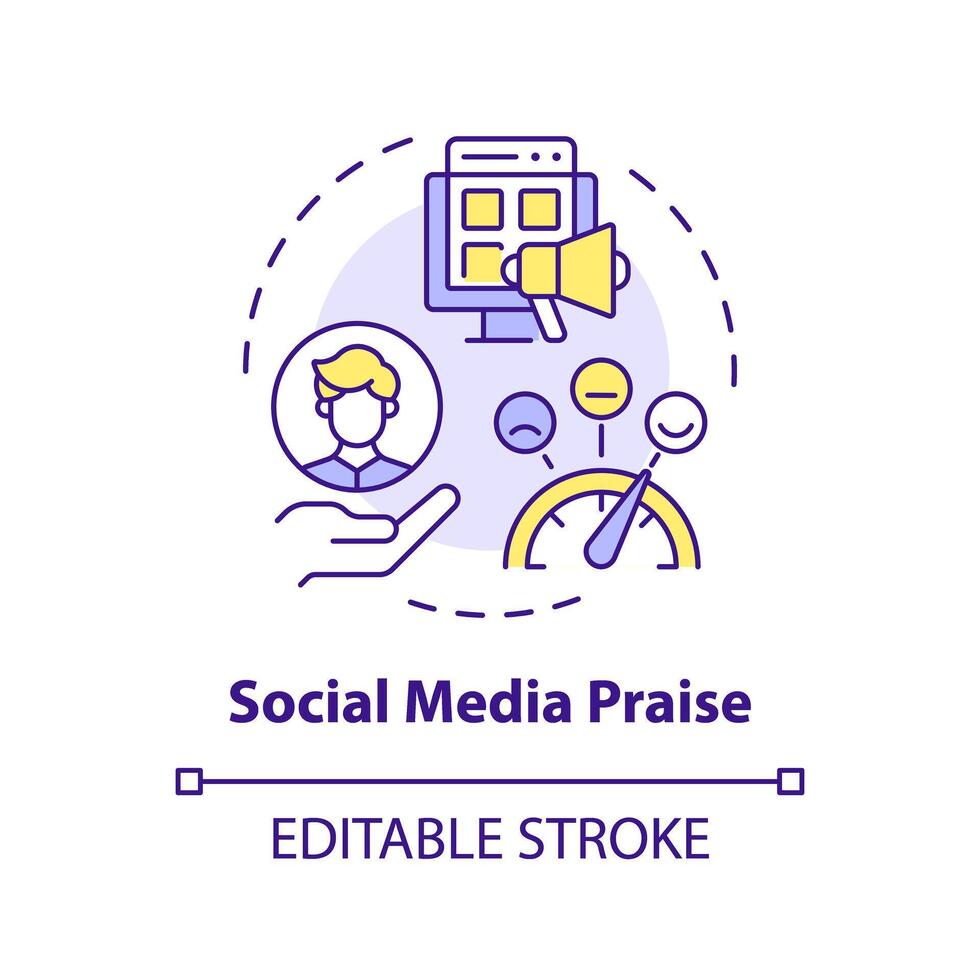 Social media praise multi color concept icon. Employee public recognition. Online announcement. Employee of the month. Round shape line illustration. Abstract idea. Graphic design. Easy to use vector