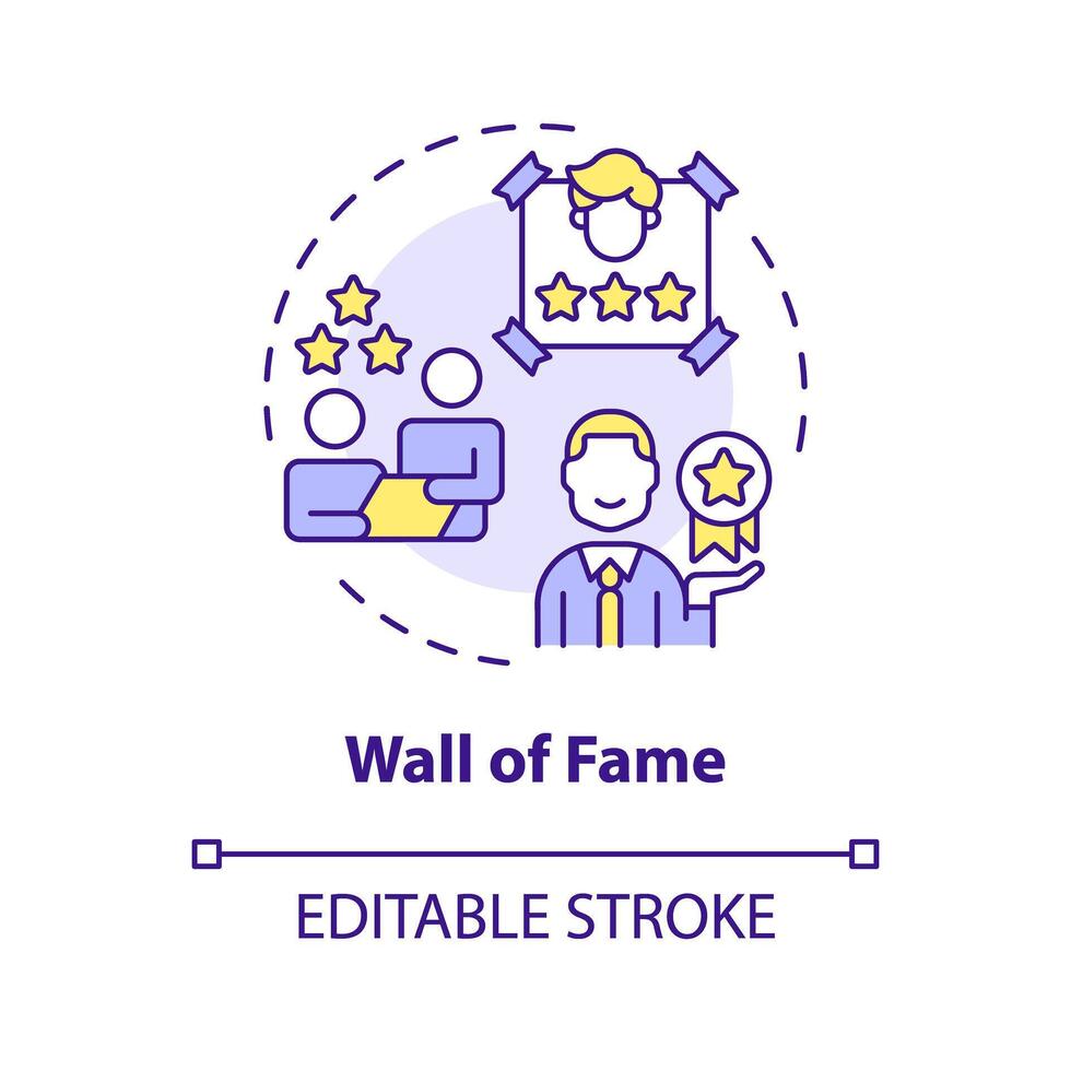 Wall of fame multi color concept icon. Employee recognition. Worker acknowledgement. Employee of the month. Round shape line illustration. Abstract idea. Graphic design. Easy to use vector