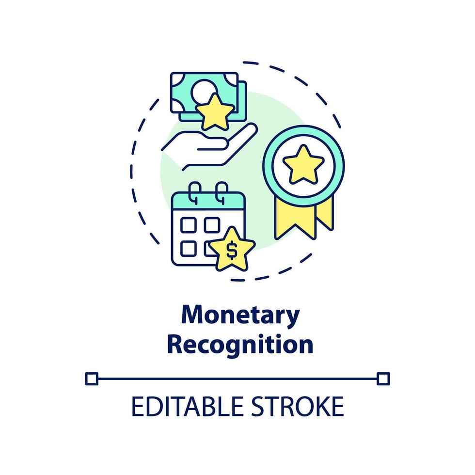Monetary recognition multi color concept icon. Employee recognition. Gifts and bonuses. Salary increase. Payday. Round shape line illustration. Abstract idea. Graphic design. Easy to use vector