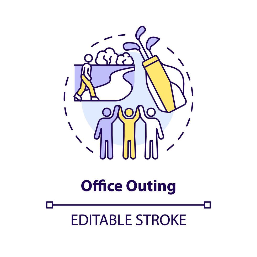 Office outing multi color concept icon. Employee recognition. Team building. Leisure activity. Corporate event. Round shape line illustration. Abstract idea. Graphic design. Easy to use vector