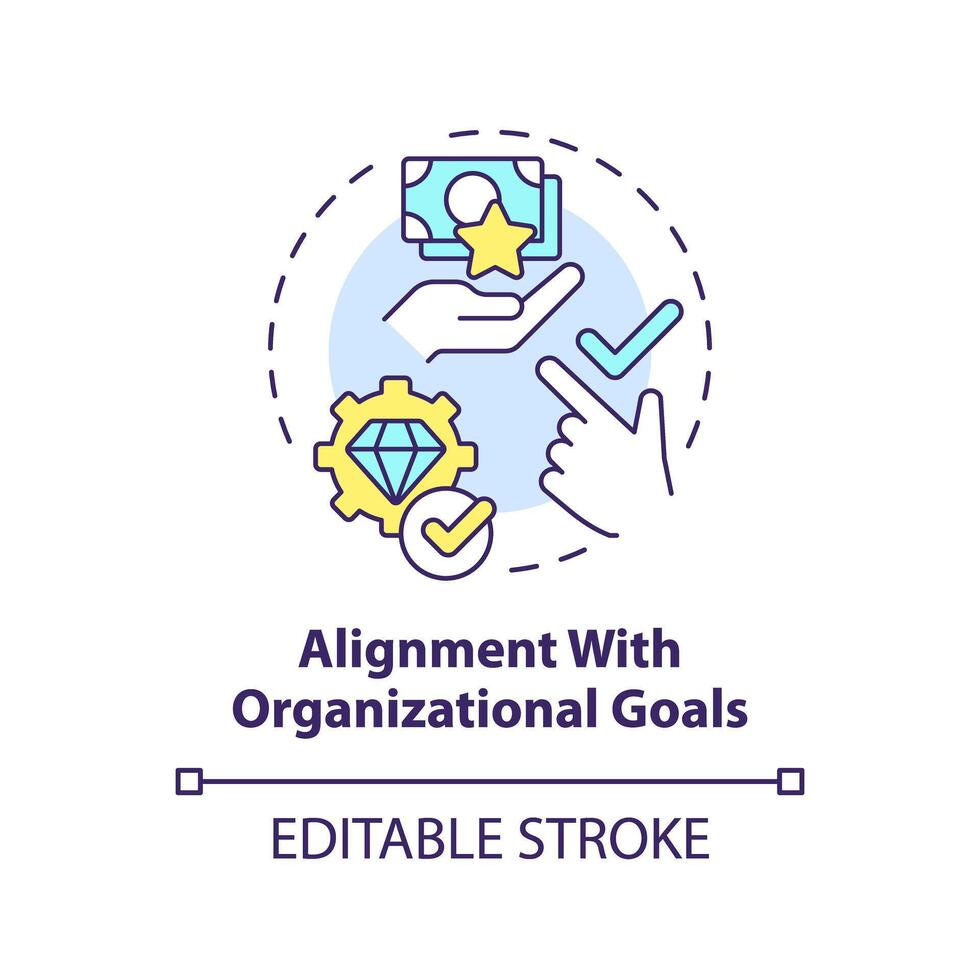 Alignment with organizational goals multi color concept icon. Employee recognition. Company core values. Workplace culture. Round shape line illustration. Abstract idea. Graphic design. Easy to use vector