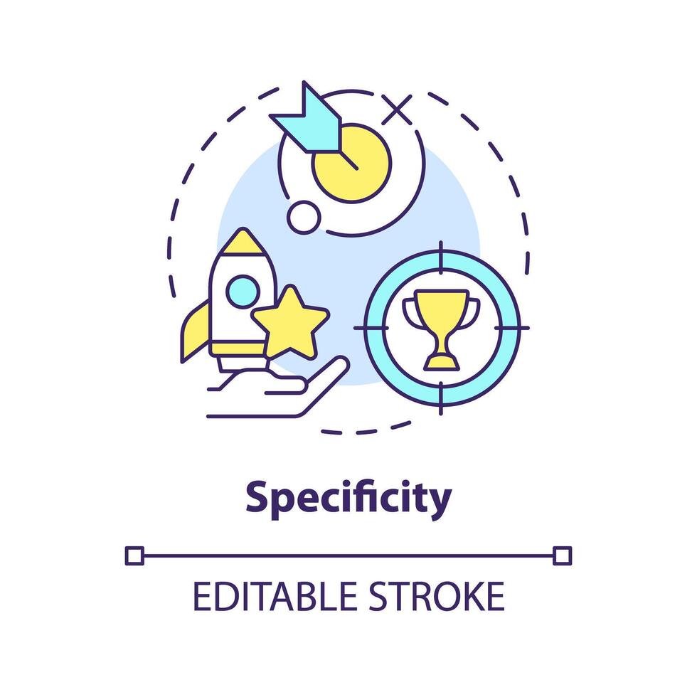 Specificity multi color concept icon. Employee recognition criteria. Performance appreciation. Boost morale. Round shape line illustration. Abstract idea. Graphic design. Easy to use vector