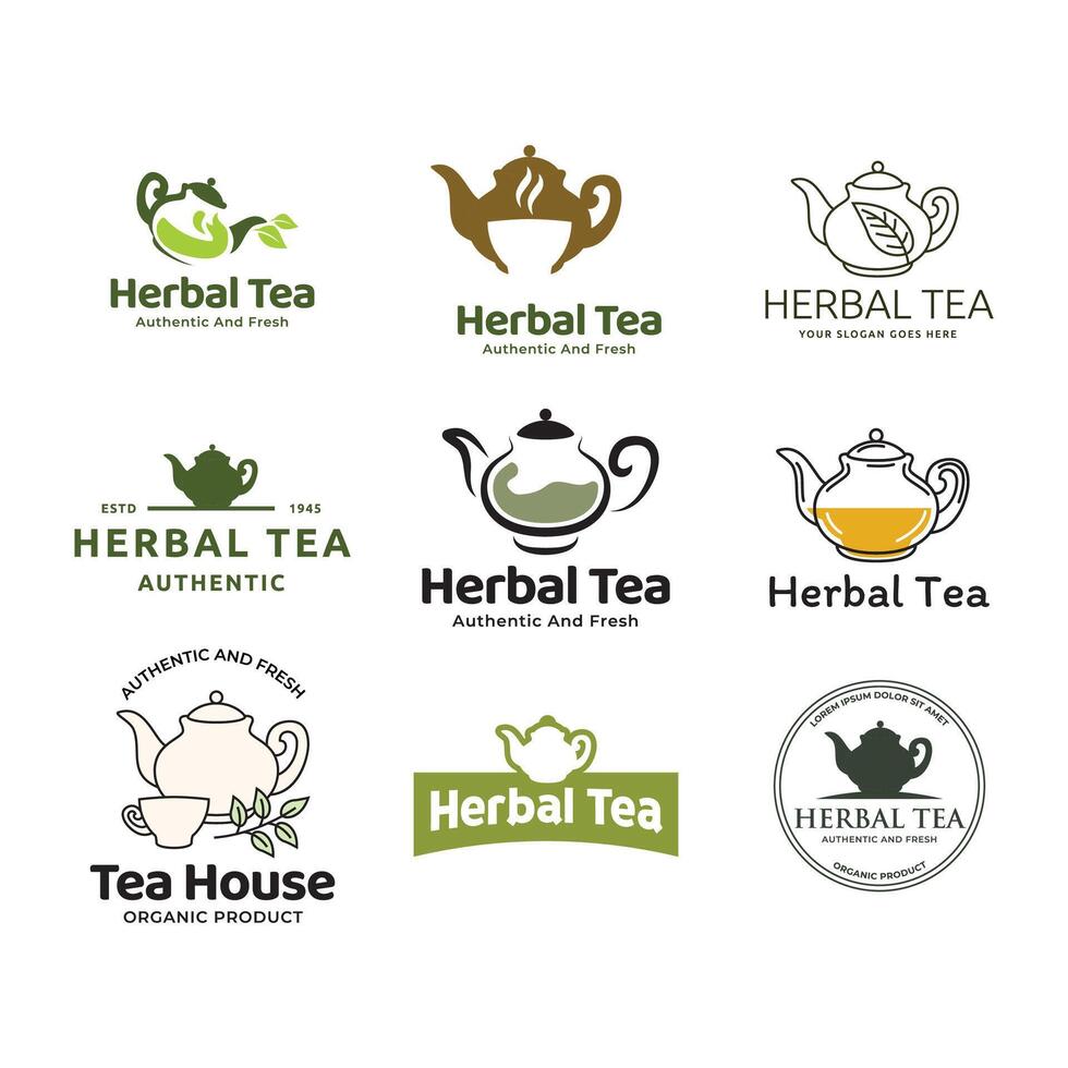 Set of vector Tea logo or herbal tea logo on a green background