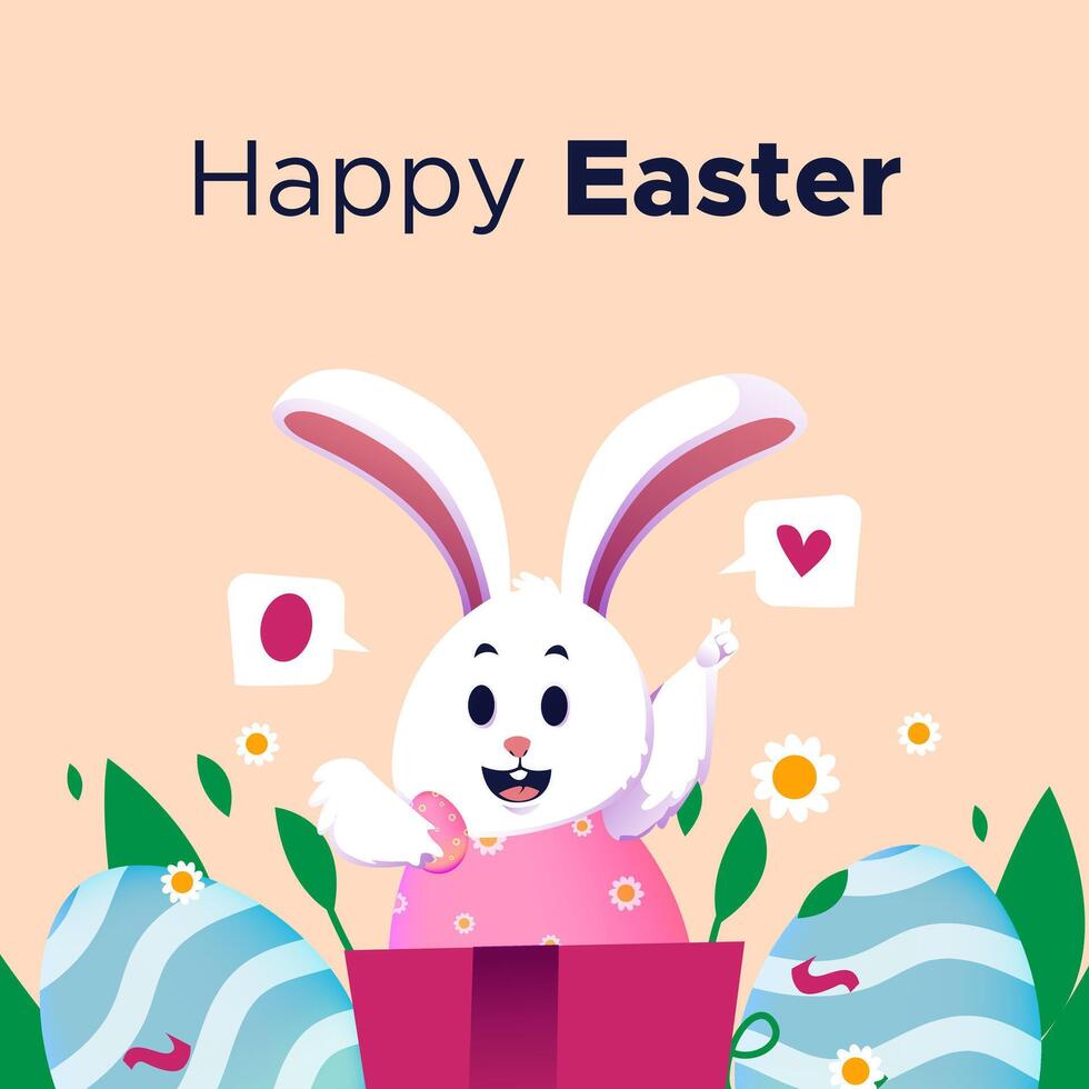 Template design with cute bunny and egg vector