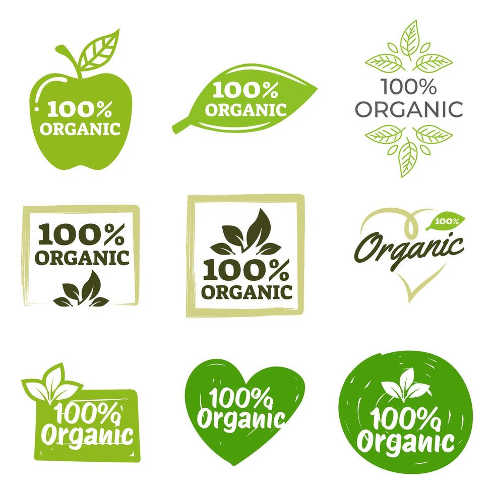 Organic labels set. Collection various logo for organic cosmetics or products isolated on white background vector