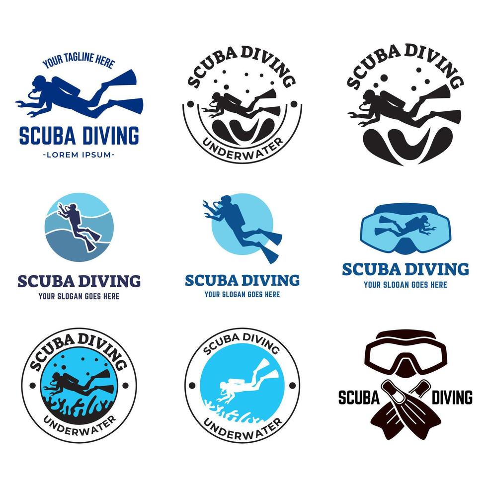 Set of Scuba diving club and diving school design. vector