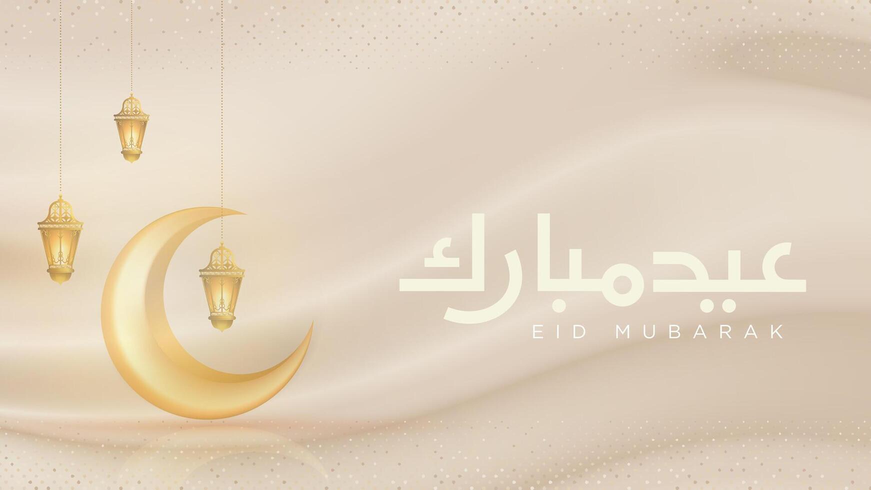 Eid Mubarak luxury background. Vector illustration of Eid mubarak with arabic calligraphy, mosque, and moon