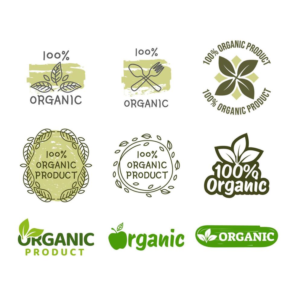 Organic labels set. Collection various logo for organic cosmetics or products isolated on white background vector