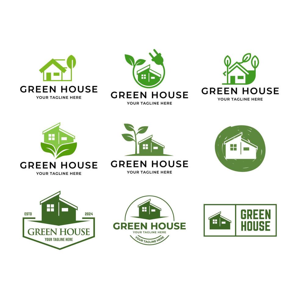 Leaf and green house logo template set collection isolated on white background. vector