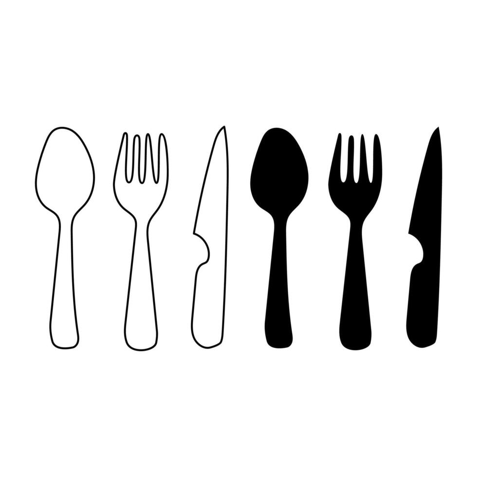 hand drawn spoon, fork and knife collection. vector illustration