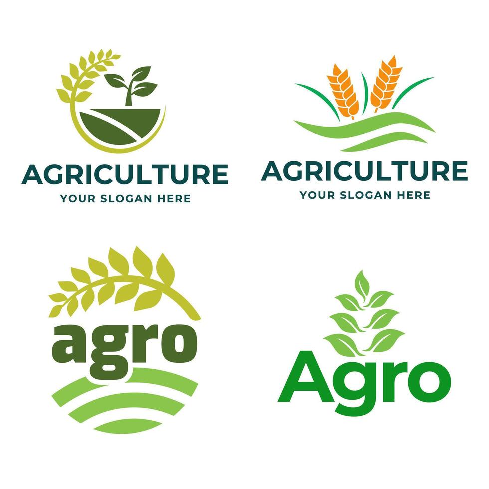 agricultura logo diseño. conjunto de icono. agronomía logo con planta aislado en blanco antecedentes vector