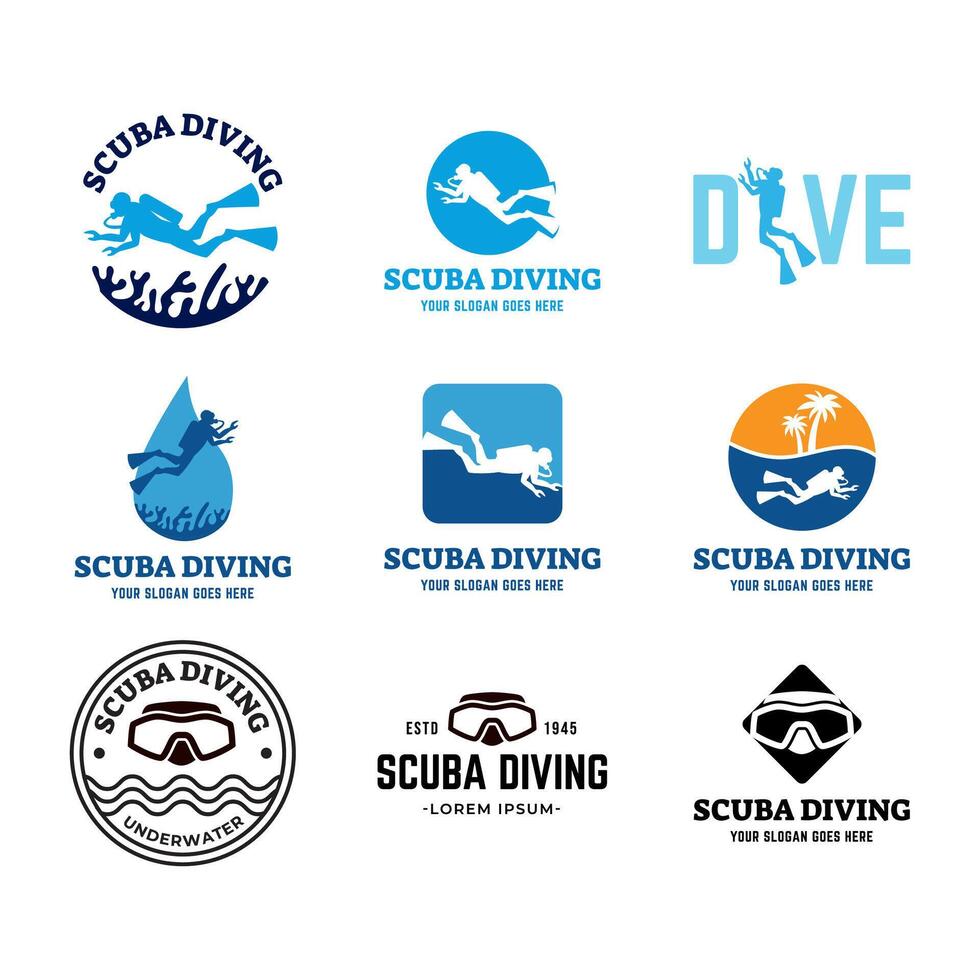 Set of Scuba diving club and diving school design. vector