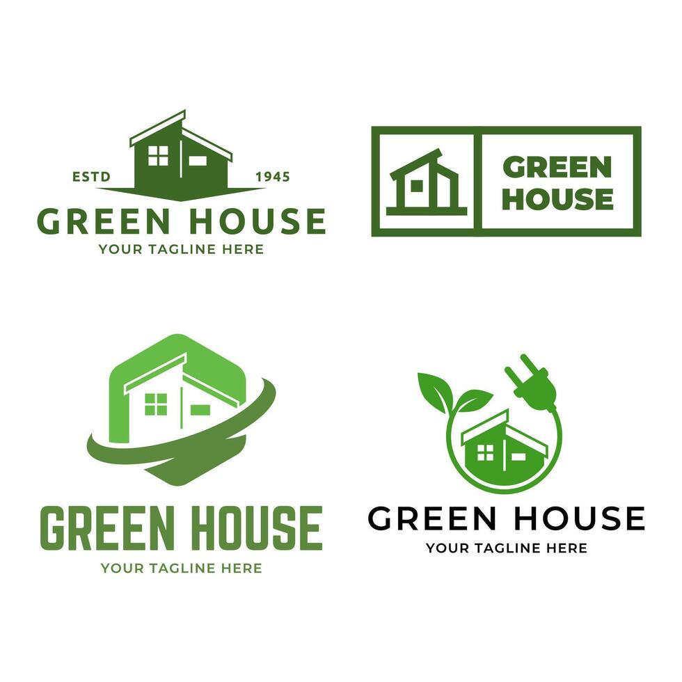 Leaf and green house logo template set collection isolated on white background. vector