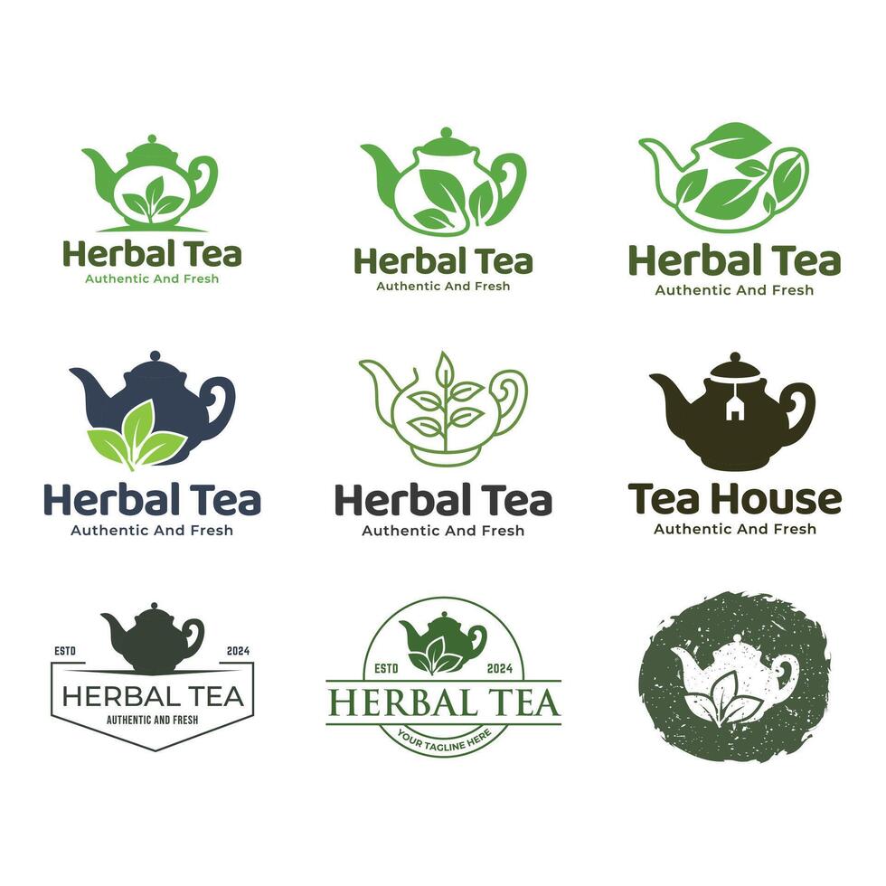 conjunto de vector té logo o herbario té logo en un verde antecedentes