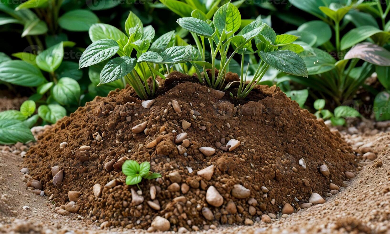 AI generated plants growing from soil, plant progress, growing plant, grow up from ground photo