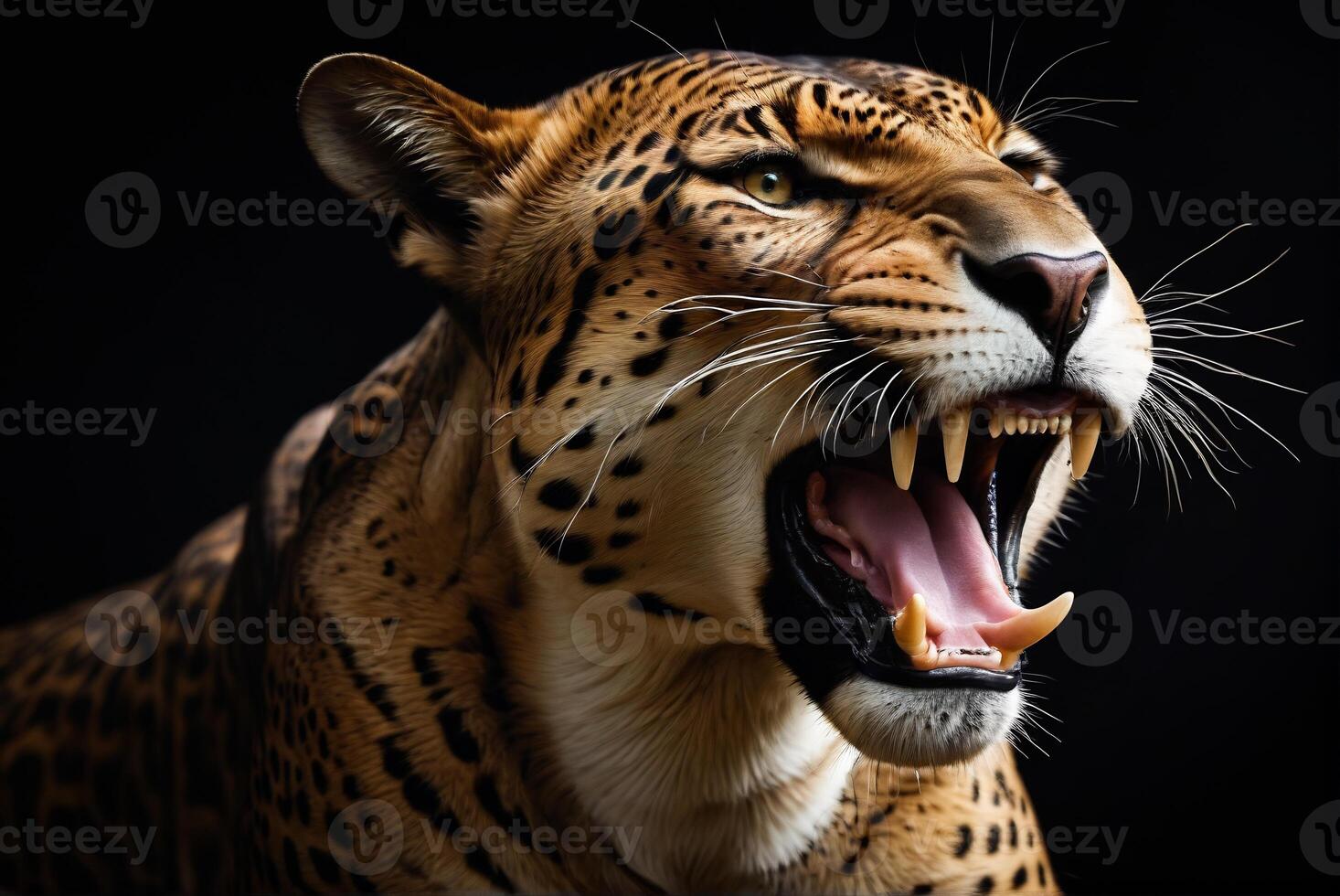 AI generated jaguar animal on black background, jaguar portrait , beautiful shot of an african leopard, jaguar photo