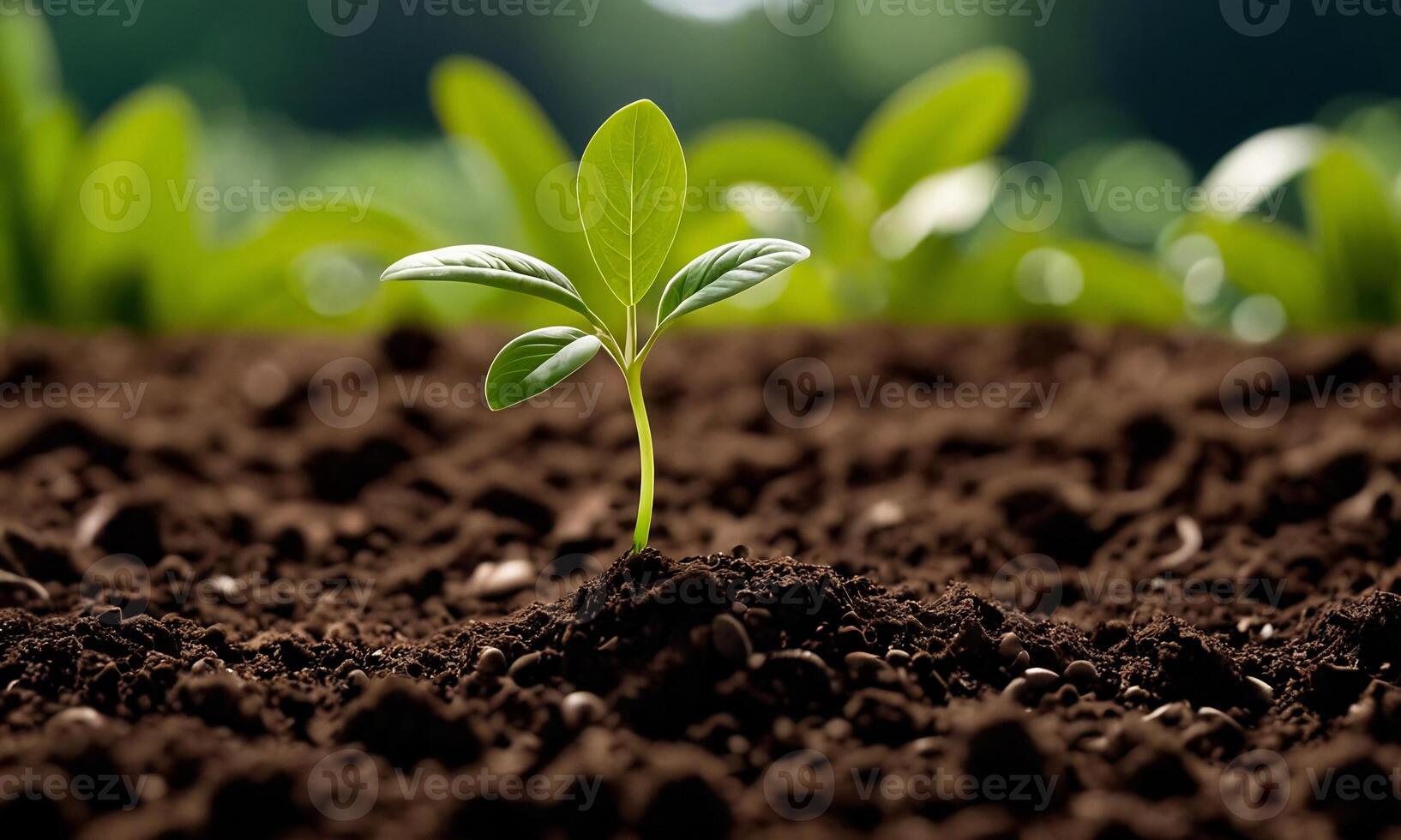 AI generated plants growing from soil, plant progress, growing plant, grow up from ground photo